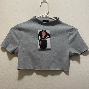 Naked Wardrobe Snatched Micro Crop Top in Heather Grey